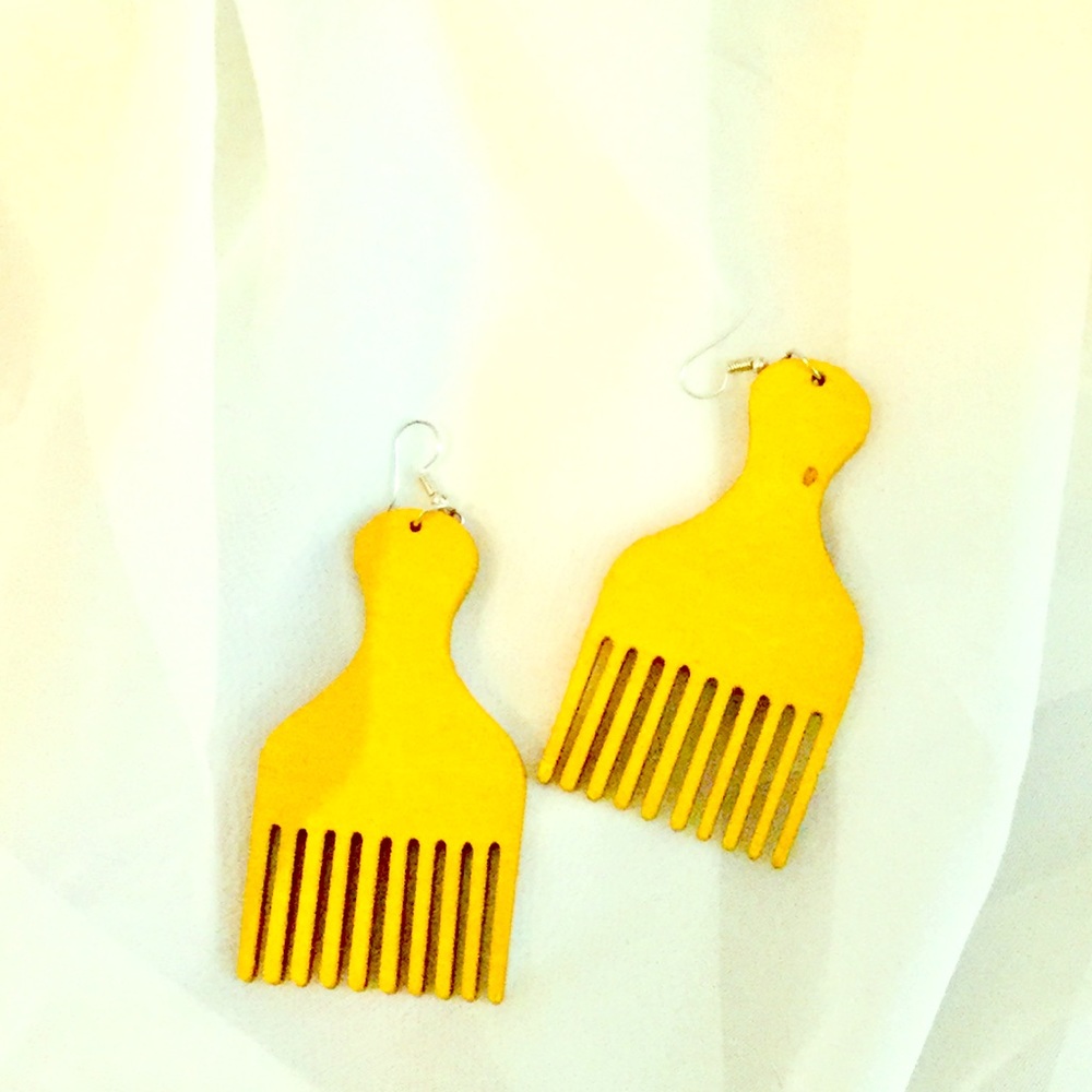 Yellow wooden comb earrings